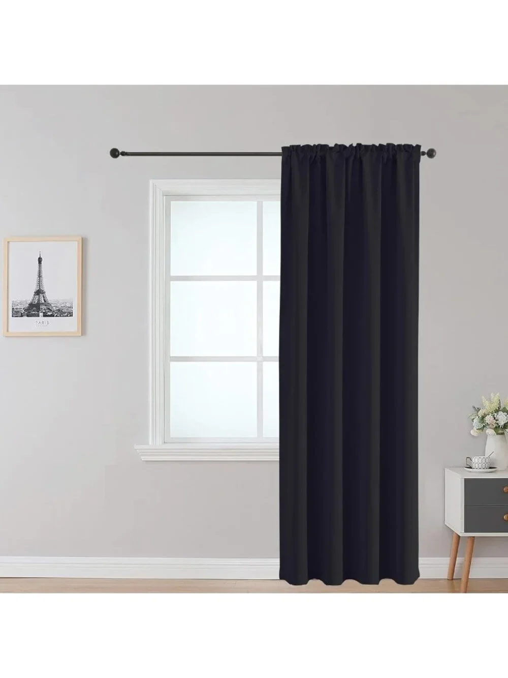 Fire Retardant Black Curtain Panel, 52x84 inch, Rod Pocket Top for Dorm & School